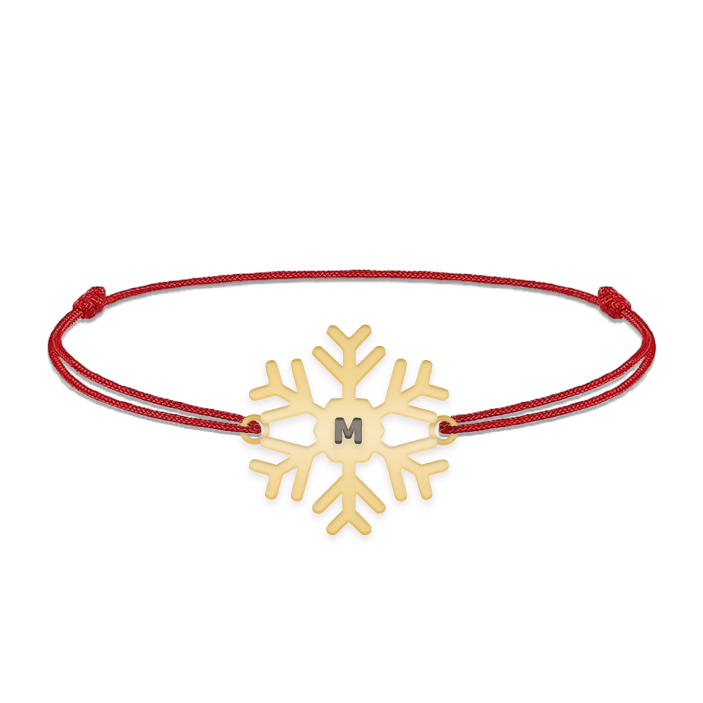 Little Snowflake - Bratara snur personalizata fulg si litera din argint 925 placat cu aur galben 24K